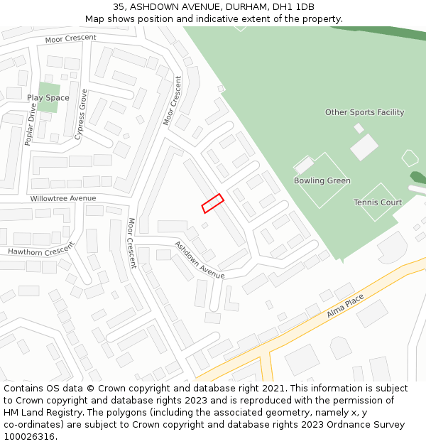 35, ASHDOWN AVENUE, DURHAM, DH1 1DB: Location map and indicative extent of plot