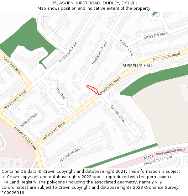 35, ASHENHURST ROAD, DUDLEY, DY1 2HJ: Location map and indicative extent of plot