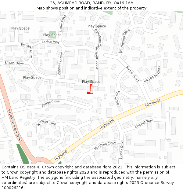 35, ASHMEAD ROAD, BANBURY, OX16 1AA: Location map and indicative extent of plot