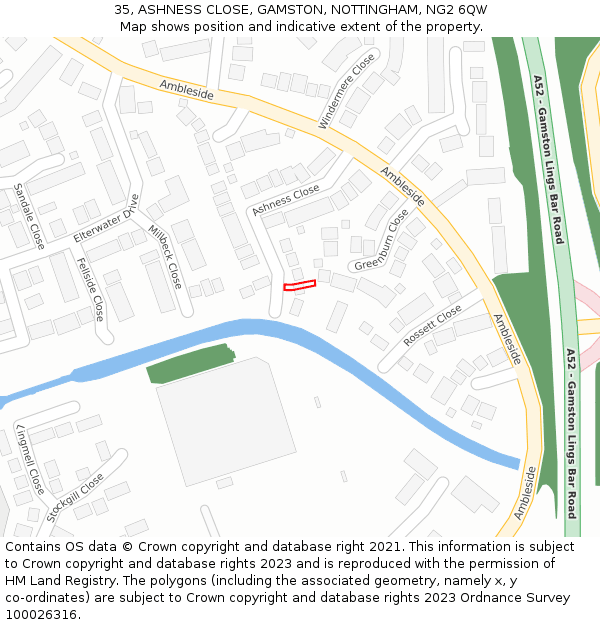 35, ASHNESS CLOSE, GAMSTON, NOTTINGHAM, NG2 6QW: Location map and indicative extent of plot