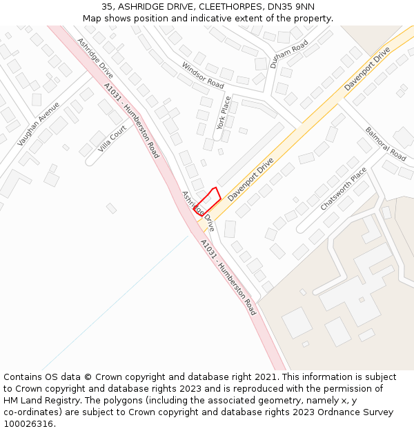 35, ASHRIDGE DRIVE, CLEETHORPES, DN35 9NN: Location map and indicative extent of plot