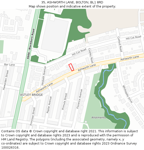 35, ASHWORTH LANE, BOLTON, BL1 8RD: Location map and indicative extent of plot