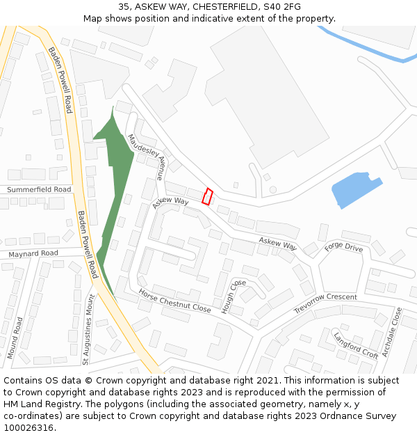 35, ASKEW WAY, CHESTERFIELD, S40 2FG: Location map and indicative extent of plot