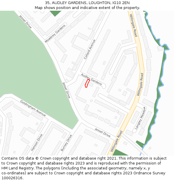 35, AUDLEY GARDENS, LOUGHTON, IG10 2EN: Location map and indicative extent of plot