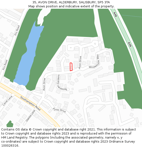 35, AVON DRIVE, ALDERBURY, SALISBURY, SP5 3TA: Location map and indicative extent of plot