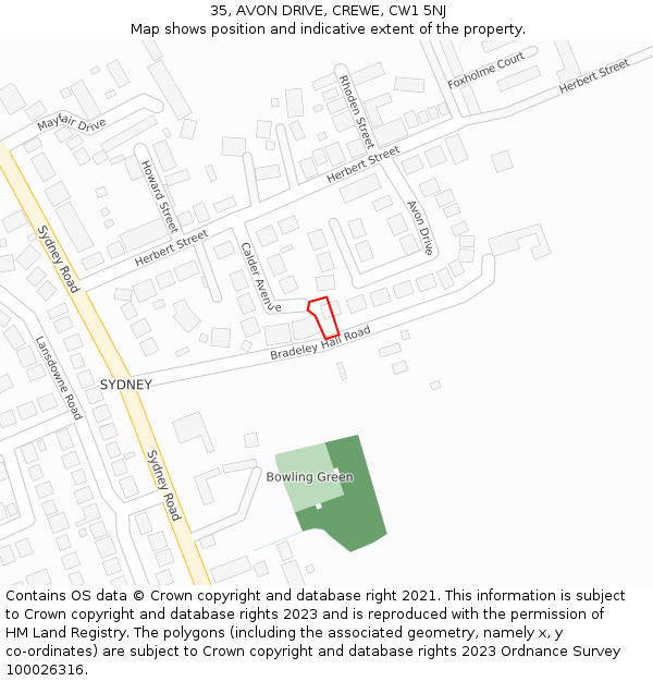 35, AVON DRIVE, CREWE, CW1 5NJ: Location map and indicative extent of plot