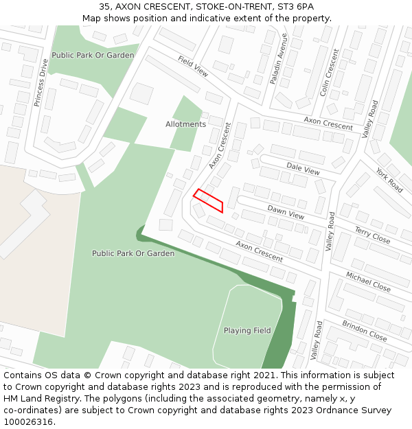 35, AXON CRESCENT, STOKE-ON-TRENT, ST3 6PA: Location map and indicative extent of plot