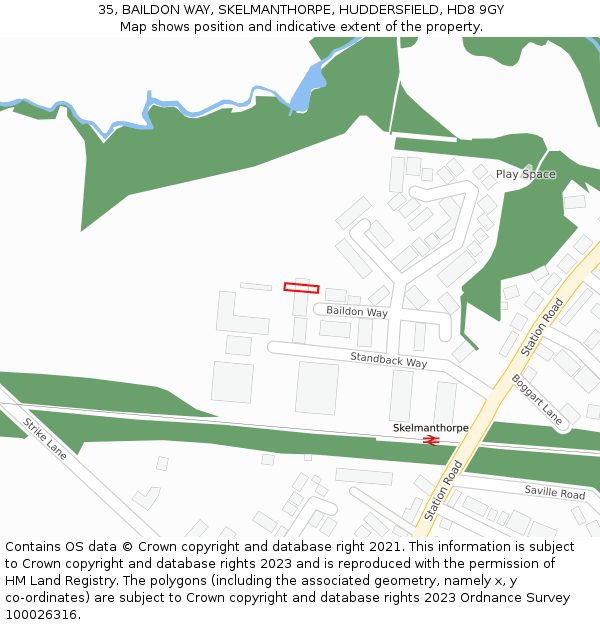 35, BAILDON WAY, SKELMANTHORPE, HUDDERSFIELD, HD8 9GY: Location map and indicative extent of plot