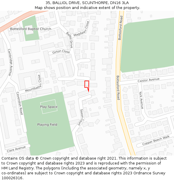35, BALLIOL DRIVE, SCUNTHORPE, DN16 3LA: Location map and indicative extent of plot