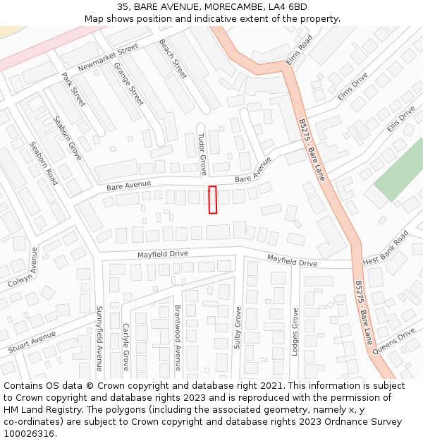 35, BARE AVENUE, MORECAMBE, LA4 6BD: Location map and indicative extent of plot