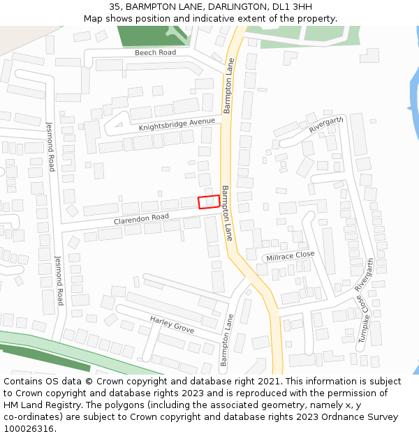 35, BARMPTON LANE, DARLINGTON, DL1 3HH: Location map and indicative extent of plot