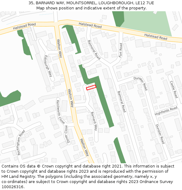 35, BARNARD WAY, MOUNTSORREL, LOUGHBOROUGH, LE12 7UE: Location map and indicative extent of plot