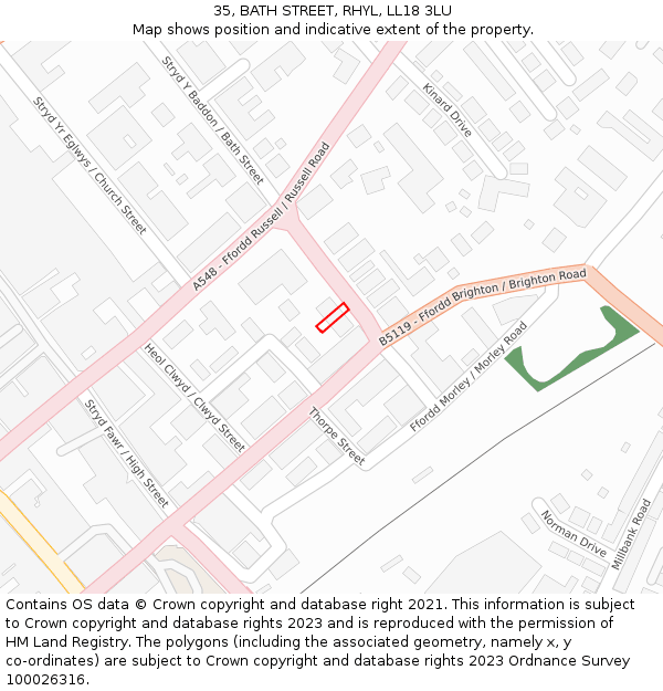 35, BATH STREET, RHYL, LL18 3LU: Location map and indicative extent of plot