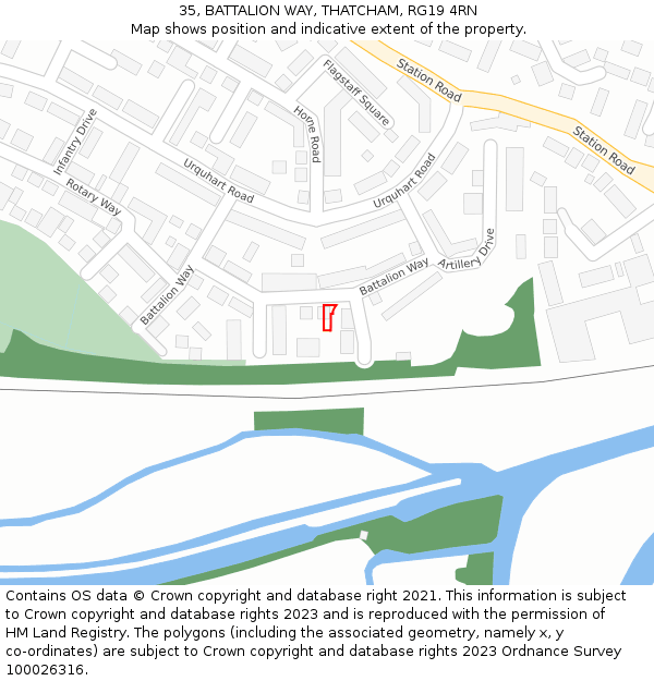 35, BATTALION WAY, THATCHAM, RG19 4RN: Location map and indicative extent of plot