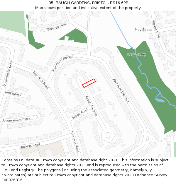 35, BAUGH GARDENS, BRISTOL, BS16 6PP: Location map and indicative extent of plot