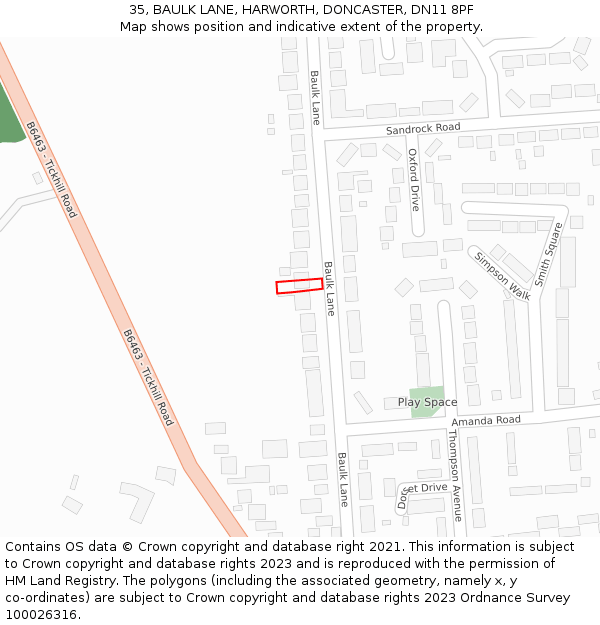 35, BAULK LANE, HARWORTH, DONCASTER, DN11 8PF: Location map and indicative extent of plot