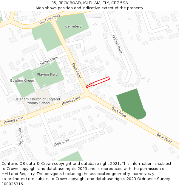 35, BECK ROAD, ISLEHAM, ELY, CB7 5SA: Location map and indicative extent of plot