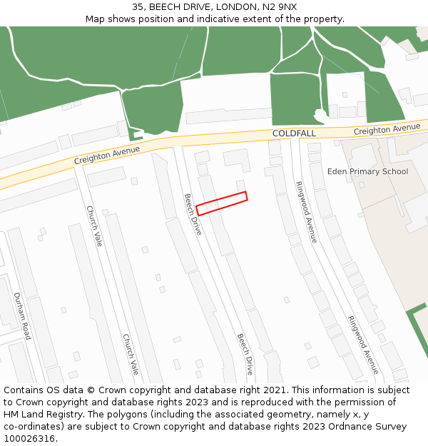 35, BEECH DRIVE, LONDON, N2 9NX: Location map and indicative extent of plot