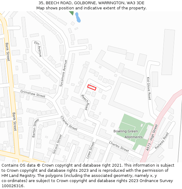 35, BEECH ROAD, GOLBORNE, WARRINGTON, WA3 3DE: Location map and indicative extent of plot