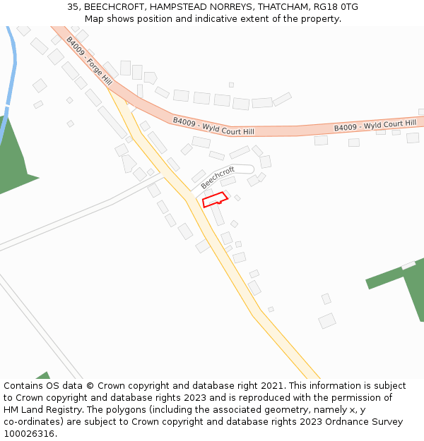 35, BEECHCROFT, HAMPSTEAD NORREYS, THATCHAM, RG18 0TG: Location map and indicative extent of plot