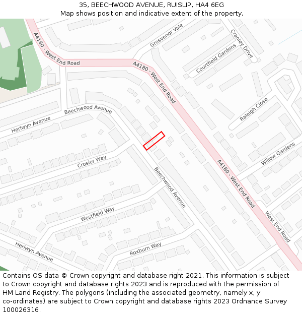 35, BEECHWOOD AVENUE, RUISLIP, HA4 6EG: Location map and indicative extent of plot