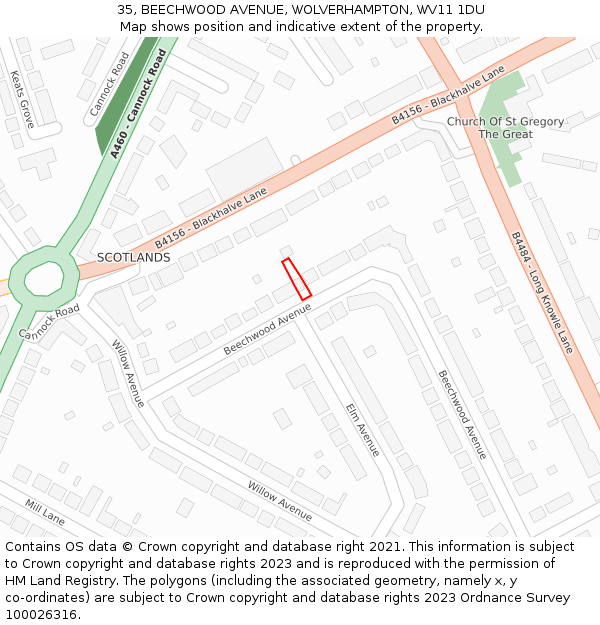 35, BEECHWOOD AVENUE, WOLVERHAMPTON, WV11 1DU: Location map and indicative extent of plot