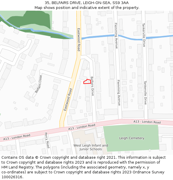 35, BELFAIRS DRIVE, LEIGH-ON-SEA, SS9 3AA: Location map and indicative extent of plot