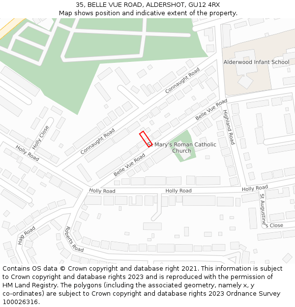 35, BELLE VUE ROAD, ALDERSHOT, GU12 4RX: Location map and indicative extent of plot