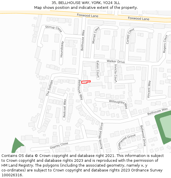 35, BELLHOUSE WAY, YORK, YO24 3LL: Location map and indicative extent of plot