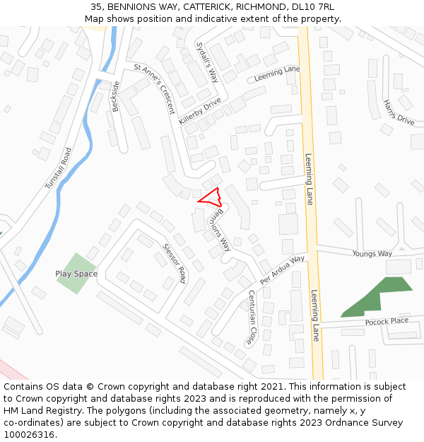 35, BENNIONS WAY, CATTERICK, RICHMOND, DL10 7RL: Location map and indicative extent of plot