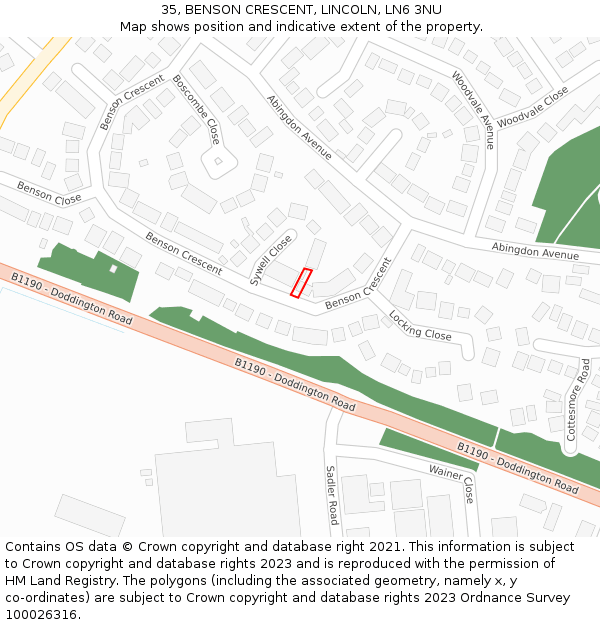 35, BENSON CRESCENT, LINCOLN, LN6 3NU: Location map and indicative extent of plot