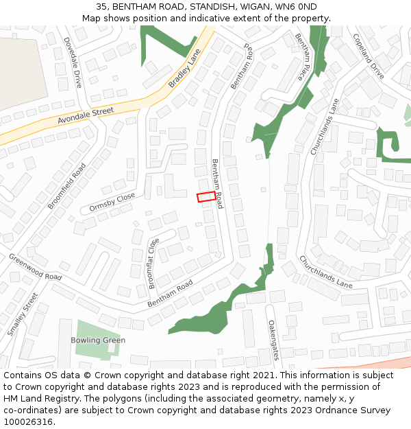 35, BENTHAM ROAD, STANDISH, WIGAN, WN6 0ND: Location map and indicative extent of plot