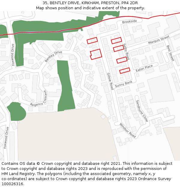 35, BENTLEY DRIVE, KIRKHAM, PRESTON, PR4 2DR: Location map and indicative extent of plot