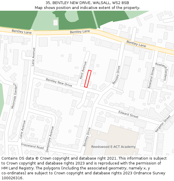 35, BENTLEY NEW DRIVE, WALSALL, WS2 8SB: Location map and indicative extent of plot