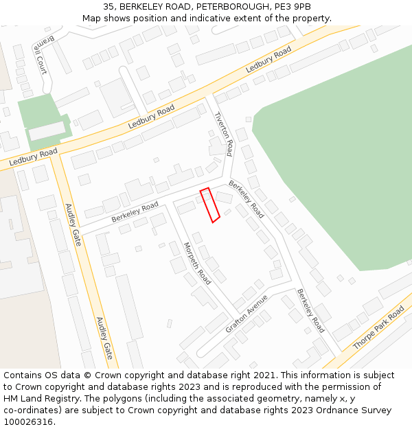 35, BERKELEY ROAD, PETERBOROUGH, PE3 9PB: Location map and indicative extent of plot