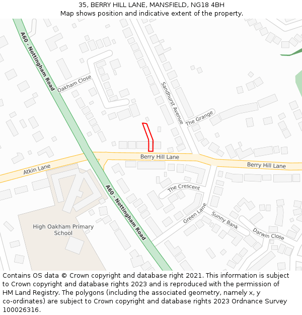 35, BERRY HILL LANE, MANSFIELD, NG18 4BH: Location map and indicative extent of plot