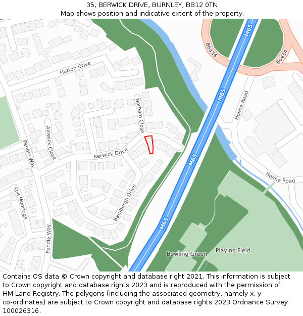 35, BERWICK DRIVE, BURNLEY, BB12 0TN: Location map and indicative extent of plot