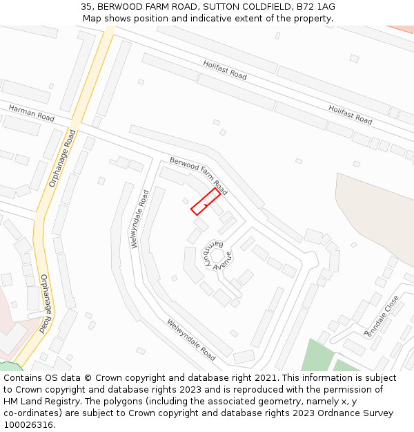 35, BERWOOD FARM ROAD, SUTTON COLDFIELD, B72 1AG: Location map and indicative extent of plot