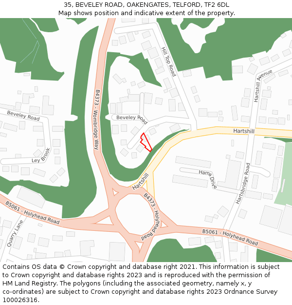 35, BEVELEY ROAD, OAKENGATES, TELFORD, TF2 6DL: Location map and indicative extent of plot