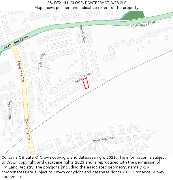 35, BEXHILL CLOSE, PONTEFRACT, WF8 2LE: Location map and indicative extent of plot