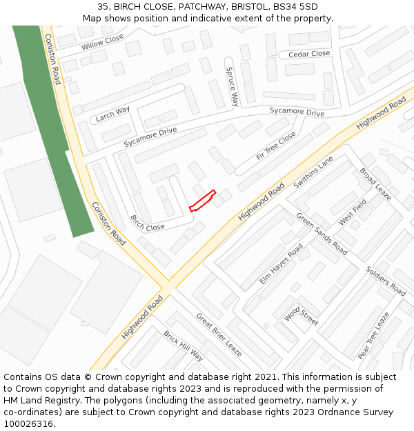 35, BIRCH CLOSE, PATCHWAY, BRISTOL, BS34 5SD: Location map and indicative extent of plot