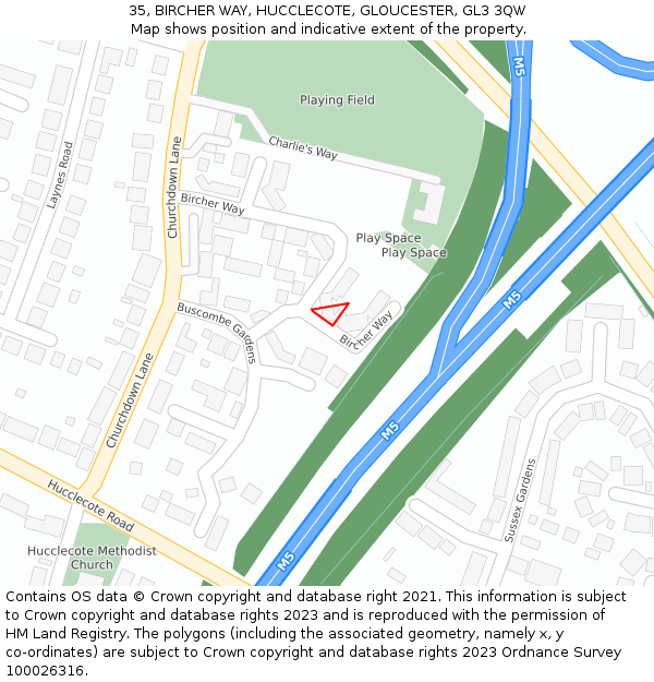 35, BIRCHER WAY, HUCCLECOTE, GLOUCESTER, GL3 3QW: Location map and indicative extent of plot