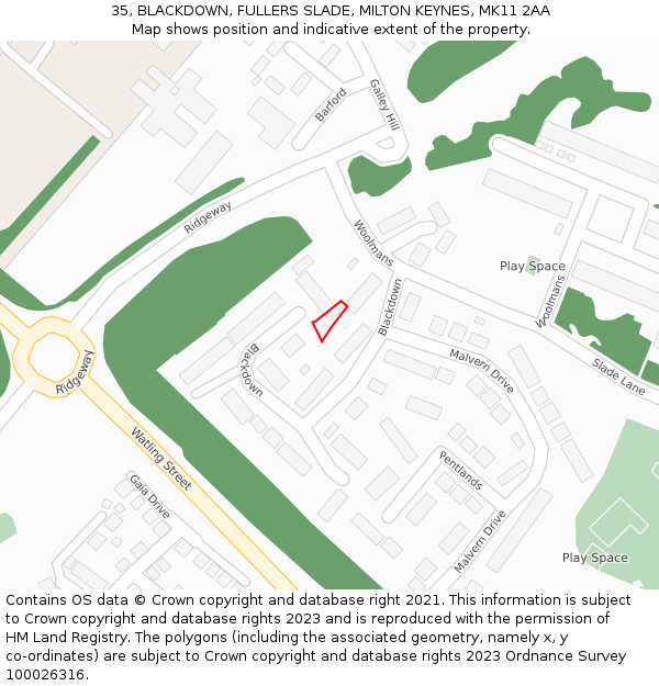 35, BLACKDOWN, FULLERS SLADE, MILTON KEYNES, MK11 2AA: Location map and indicative extent of plot