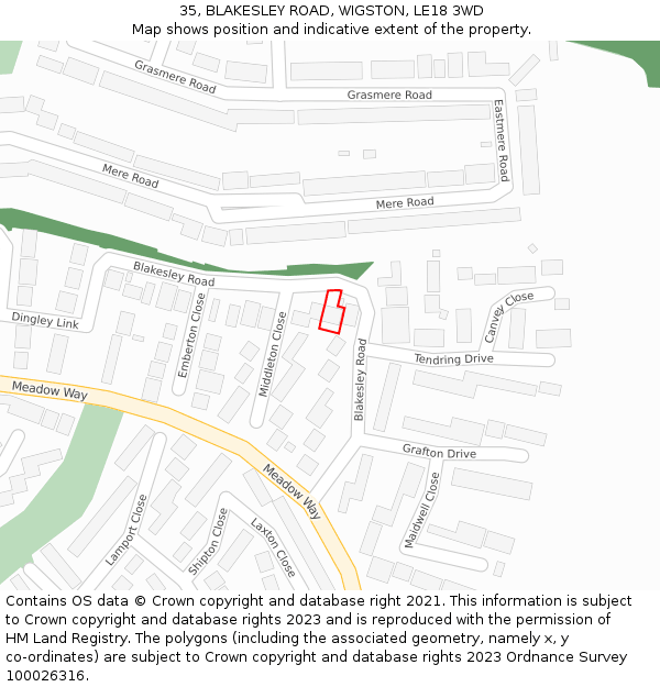 35, BLAKESLEY ROAD, WIGSTON, LE18 3WD: Location map and indicative extent of plot