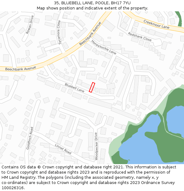 35, BLUEBELL LANE, POOLE, BH17 7YU: Location map and indicative extent of plot