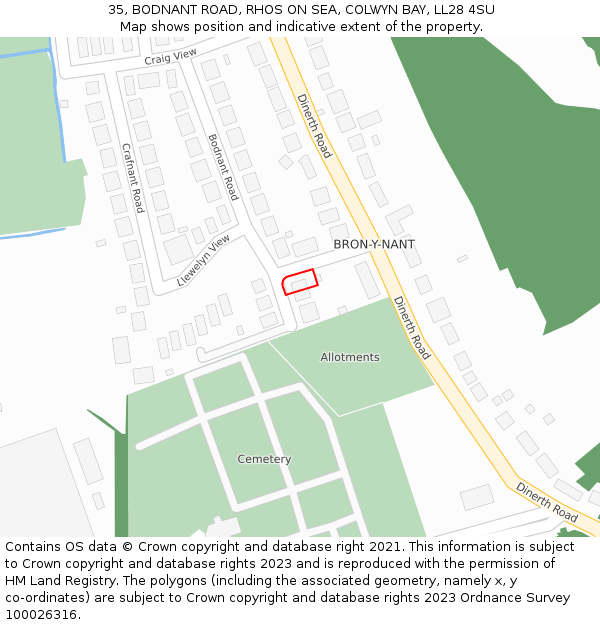 35, BODNANT ROAD, RHOS ON SEA, COLWYN BAY, LL28 4SU: Location map and indicative extent of plot