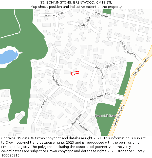 35, BONNINGTONS, BRENTWOOD, CM13 2TL: Location map and indicative extent of plot