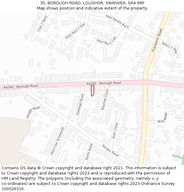 35, BOROUGH ROAD, LOUGHOR, SWANSEA, SA4 6RP: Location map and indicative extent of plot