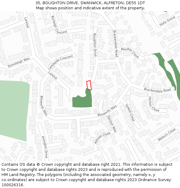 35, BOUGHTON DRIVE, SWANWICK, ALFRETON, DE55 1DT: Location map and indicative extent of plot