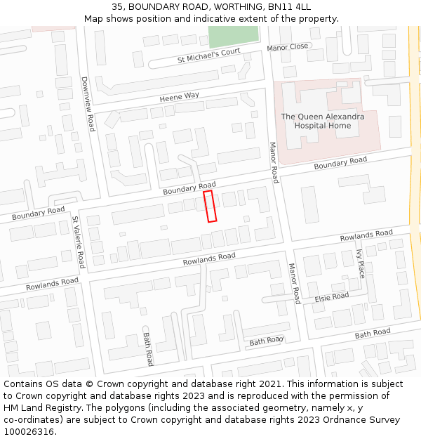 35, BOUNDARY ROAD, WORTHING, BN11 4LL: Location map and indicative extent of plot